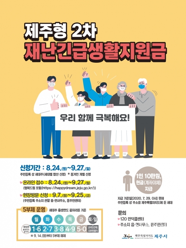 제주시, 2차 재난긴급생활지원금 신청·지급 순항 중 - 재난지원금 신청안내 포스터