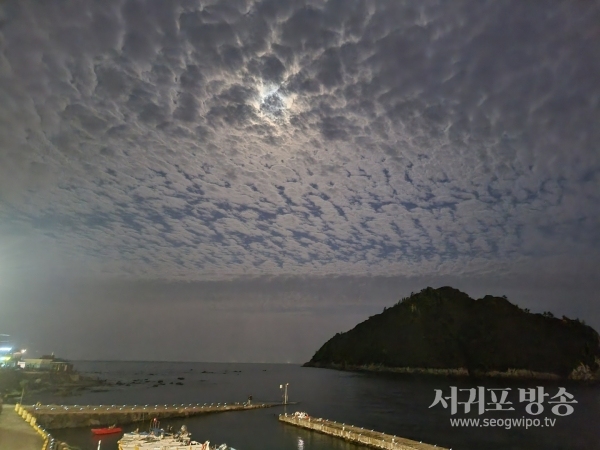 달빛 아래로 펼쳐진 섶섬과 보목포구의 아름다운 야경