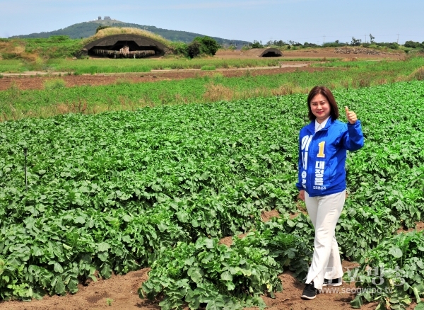 일본의 식민지배하에 제주도민들이 강제노역으로 동원돼 건설한 모슬포 알뜨르비행장 격납고와 이서윤 후보