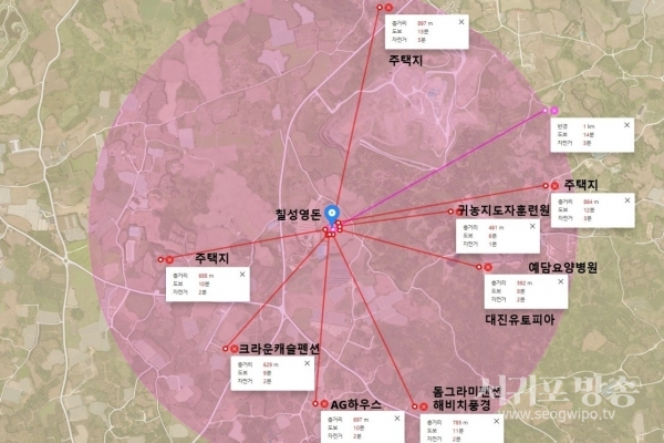 신축 양돈장으로부터 반경 5백미터 안밖에 주거시설이 위치하고 있어 정상적인 생활을 영위할 수 없다면서 주민들이 반발하고 있다.