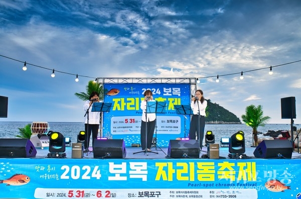 축제장에서 하모니카 연주하는 모습(사진 왼쪽부터 지정자 박아델라 한영주)
