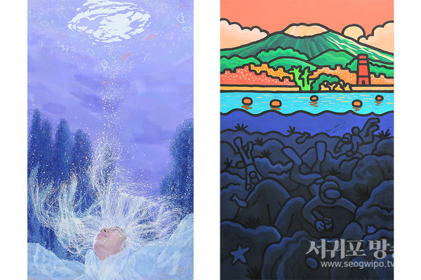 제주 신화’주제로 한 작품: 최우열 작가(좌), 모스플라이 작가(우) 